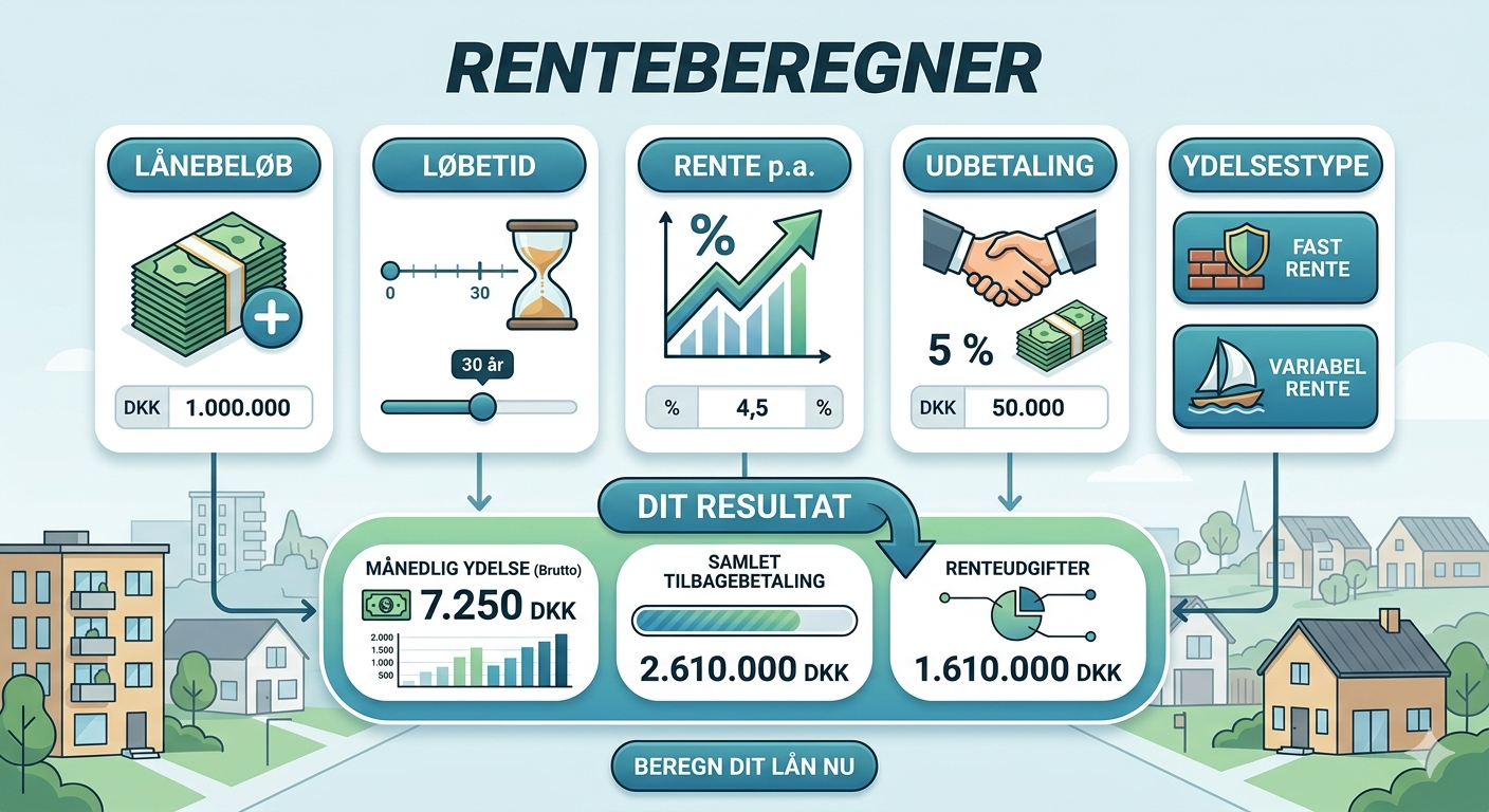 Renteberegner til boliglån – se hvad din boligrente koster i kroner